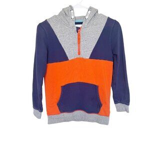 Boden Kids Colorblock Hoodie Half-Zip Front Pocket 8-9Y Orange Navy Grey